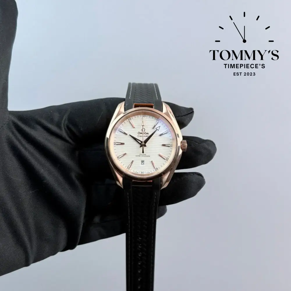 AAA+ Aqua Terra, 41mm White Dial-Rubber Strap (Rose Gold Bezel)