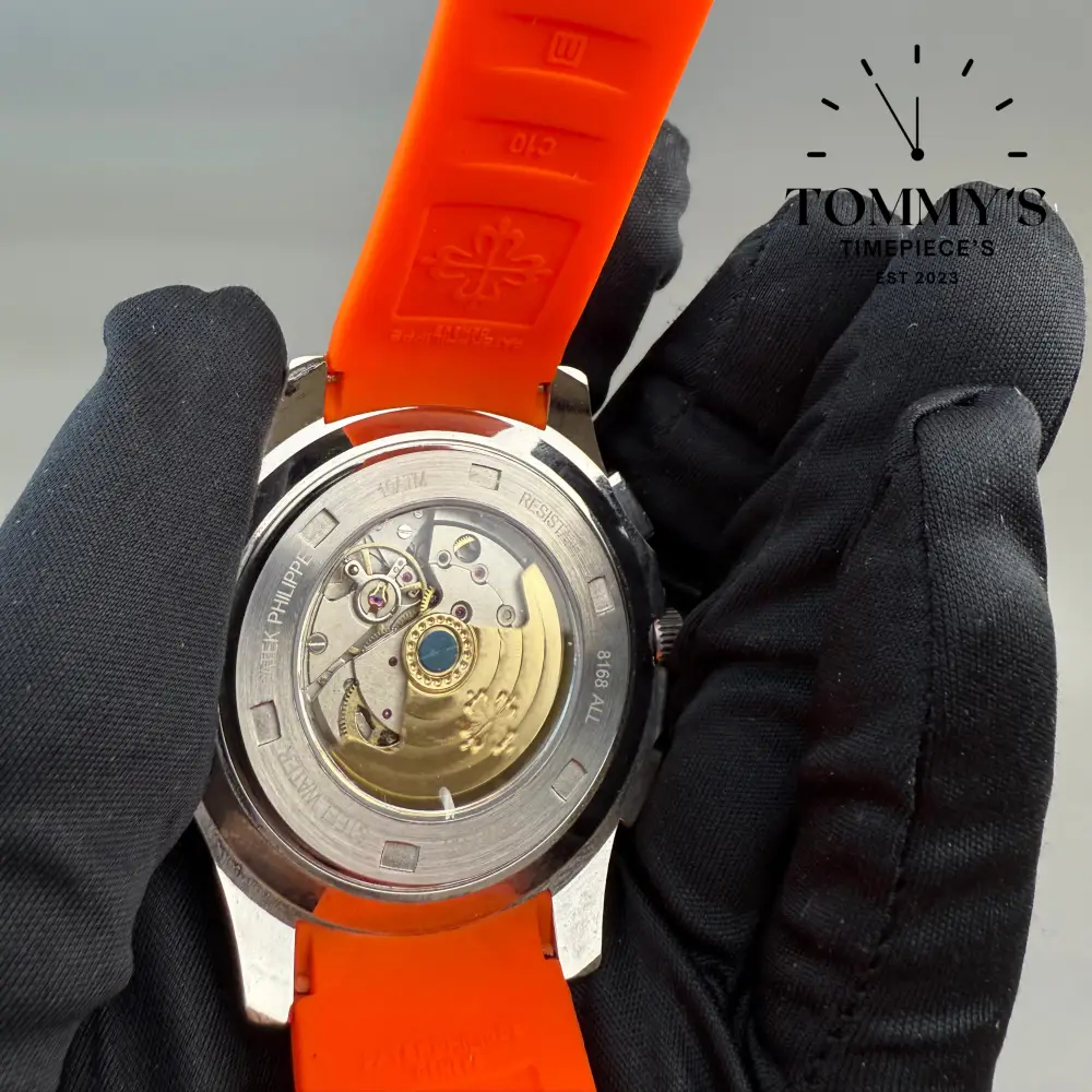 AAA+ Aquanaut, 40.8mm Black Dial-Orange Rubber Strap (Silver Bezel) - Image 4