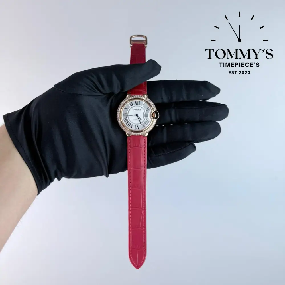 AAA+ Ballon Bleu, 33mm White Dial-Burgundy Leather Strap(Diamond-Set Bezel)