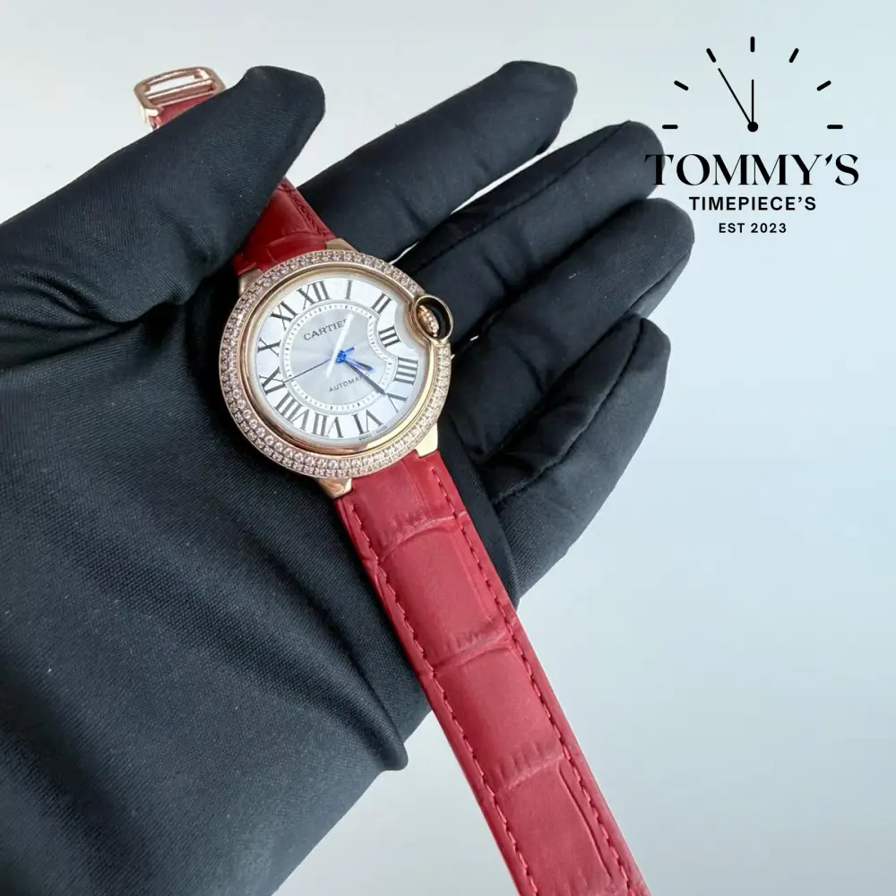 AAA+ Ballon Bleu, 33mm White Dial-Burgundy Leather Strap(Diamond-Set Bezel) - Image 2