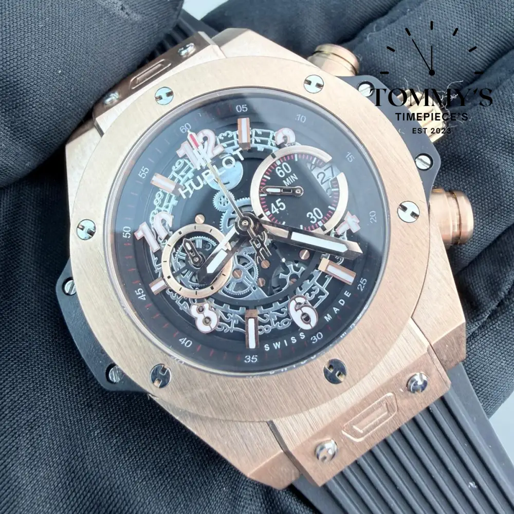 AAA+ Big Bang Unico King Gold, 45mm Skeletonized Dial-Rubber Strap (Red Gold Bezel) - Image 2