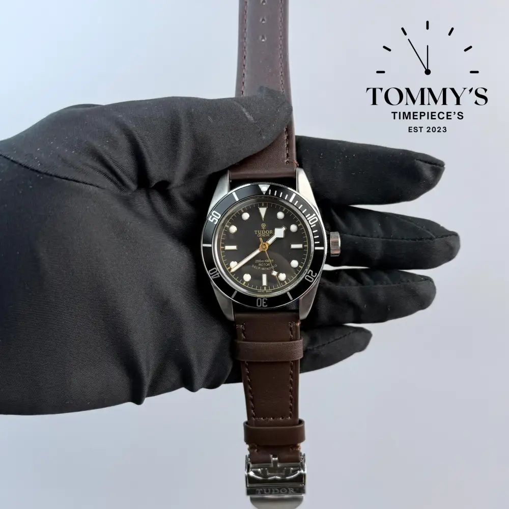 AAA+ Black Bay, 41mm Black Dial-Brown Leather Strap (Black Bezel)