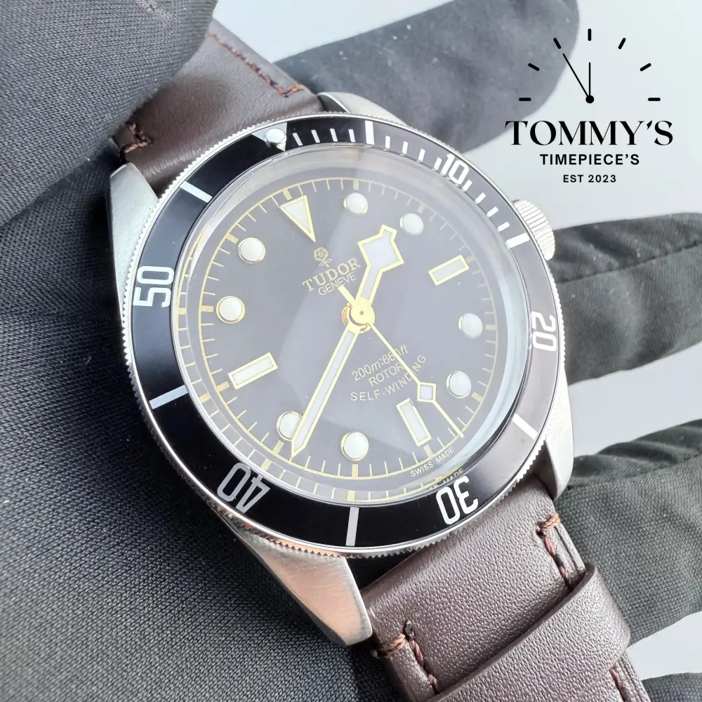 AAA+ Black Bay, 41mm Black Dial-Brown Leather Strap (Black Bezel) - Image 2