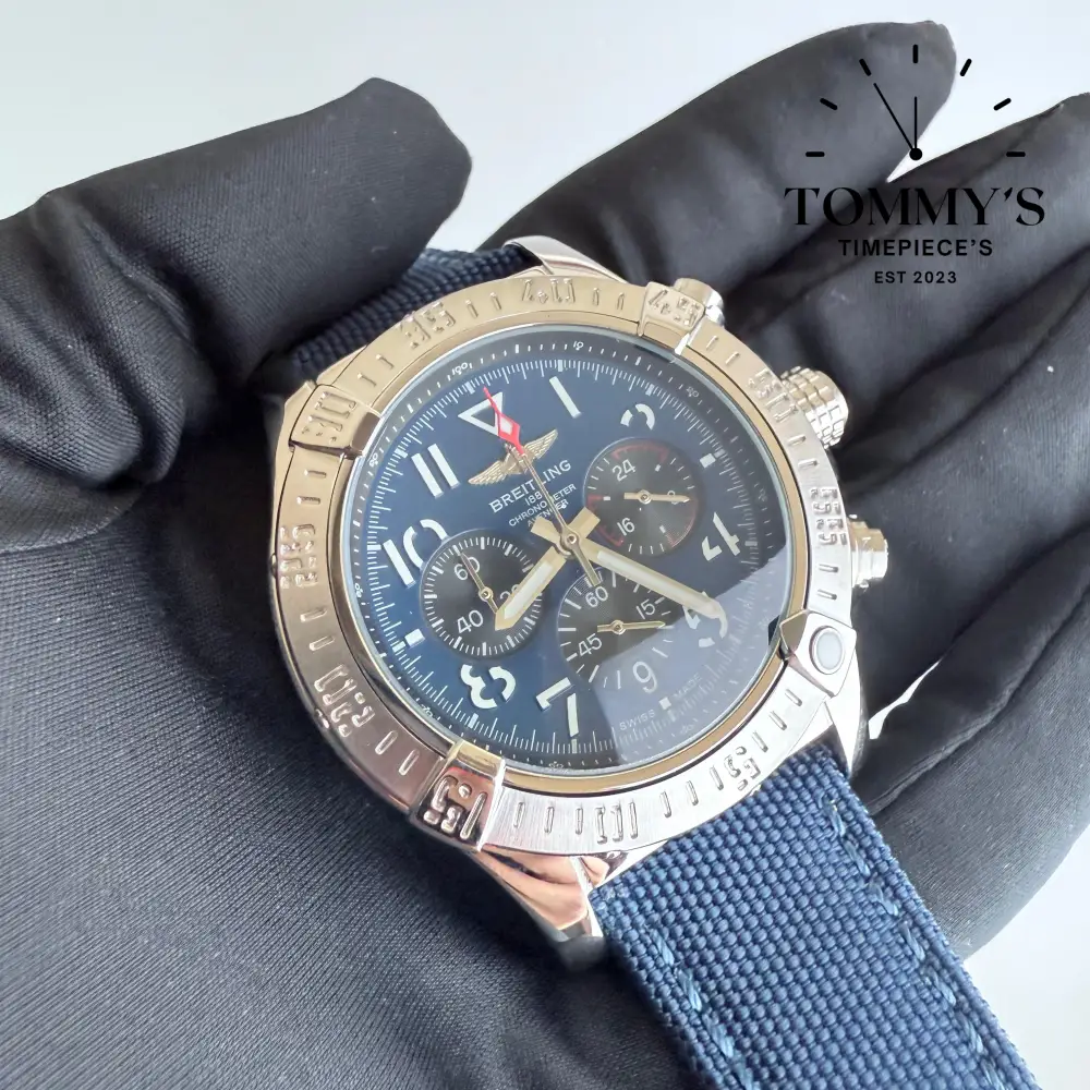 AAA+ Avenger, 44mm Blue Dial-Leather Strap (Silver Bezel) - Image 2