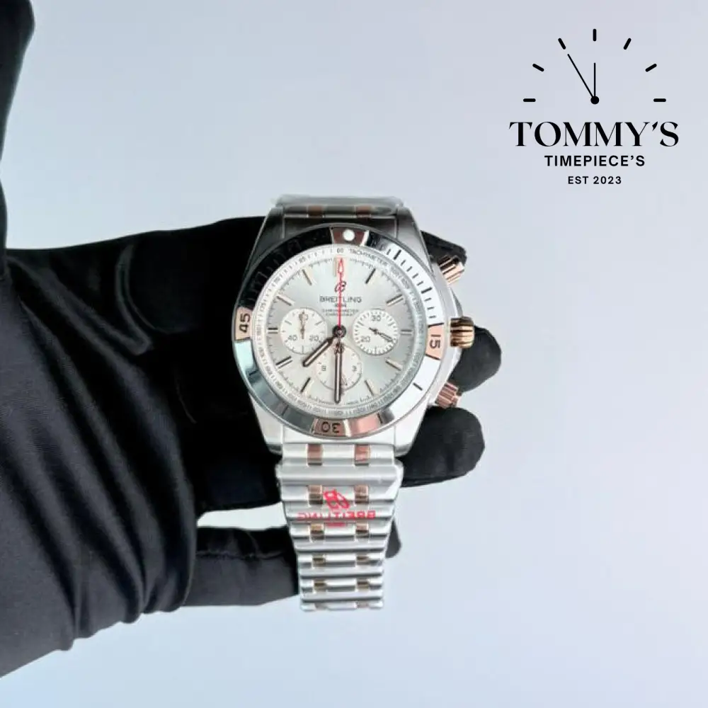 AAA+ Chronomat B01 42mm Chronograph, White Dial (Rose Gold Bezel)