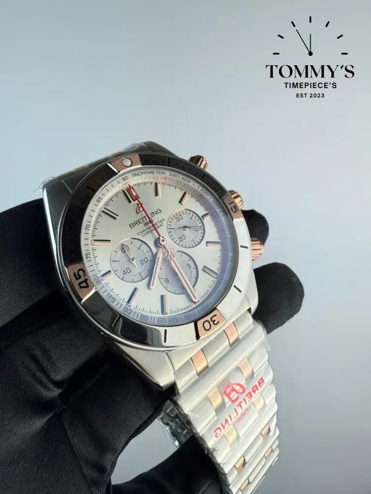 AAA+ Chronomat B01 42mm Chronograph, White Dial (Rose Gold Bezel) - Image 2