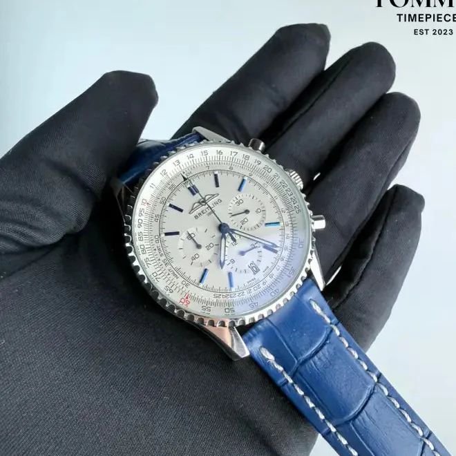 AAA+ Navitimer B01 Chronograph, 41mm White Dial - Leather Strap (Stainless Steel) - Image 2