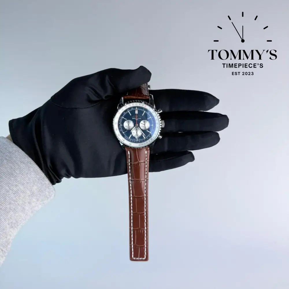 AAA+ Navitimer B01 Chronograph, 43mm Blue Dial - Leather Strap (Stainless Steel)