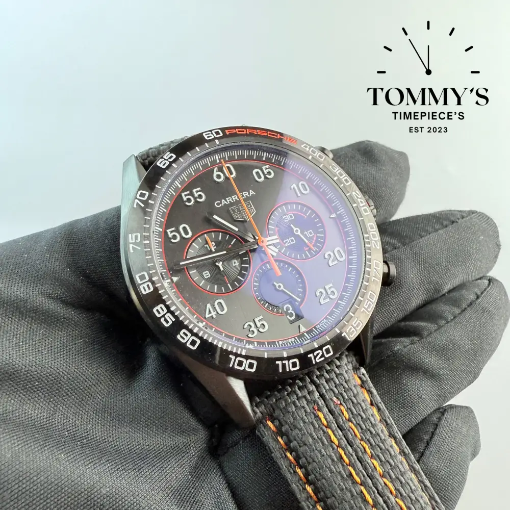 AAA+ Carrera Porsche, 42mm Black Dial-NATO Strap (Black Bezel) - Image 2