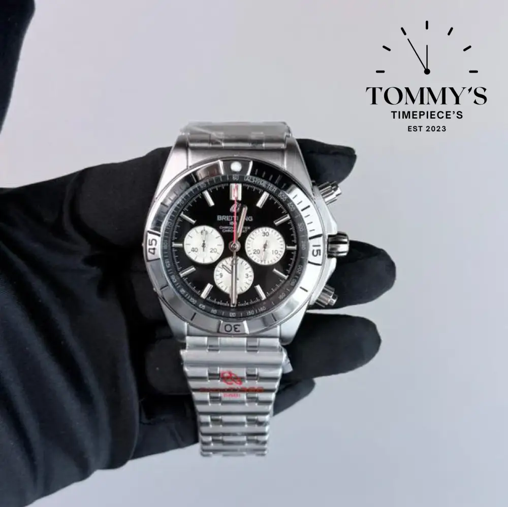 AAA+ Chronomat B01 42mm Black Dial-Stainless Steel Bracelet (Silver Bezel)