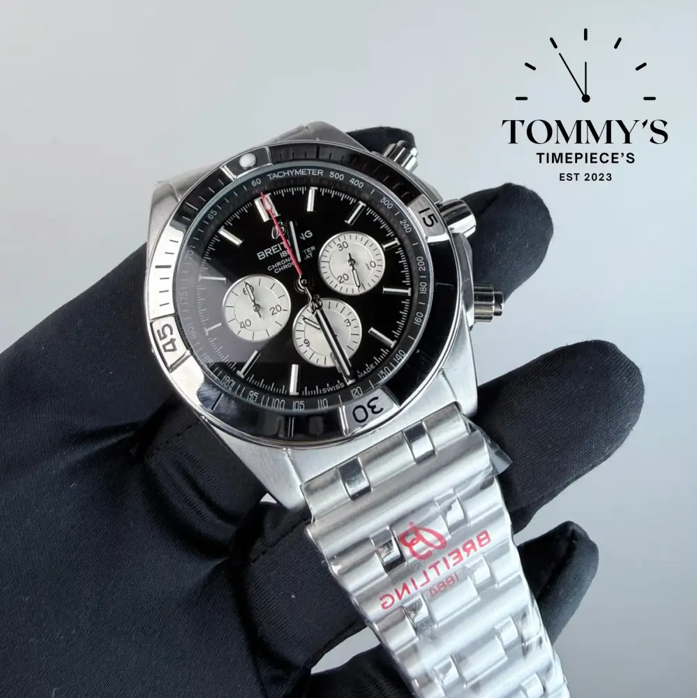 AAA+ Chronomat B01 42mm Black Dial-Stainless Steel Bracelet (Silver Bezel) - Image 2