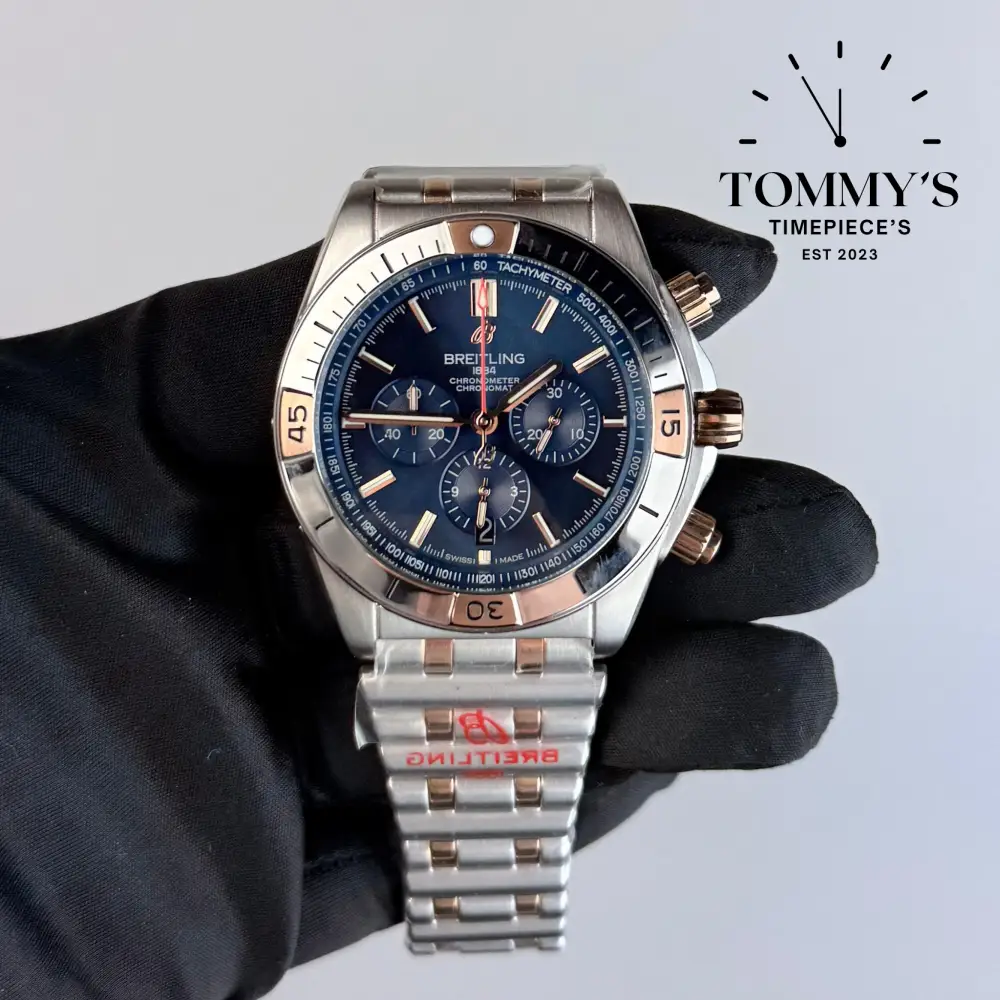 AAA+ Chronomat B01 42mm Chronograph, Blue Dial (Rose Gold Bezel)