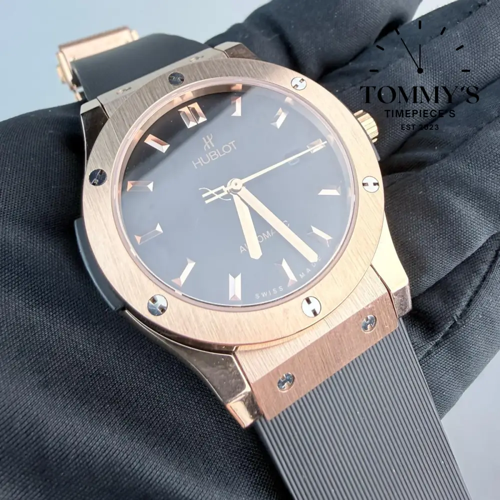 AAA+ Classic Fusion, 42mm Black Dial-Rubber Strap (Rose Gold Bezel) - Image 2