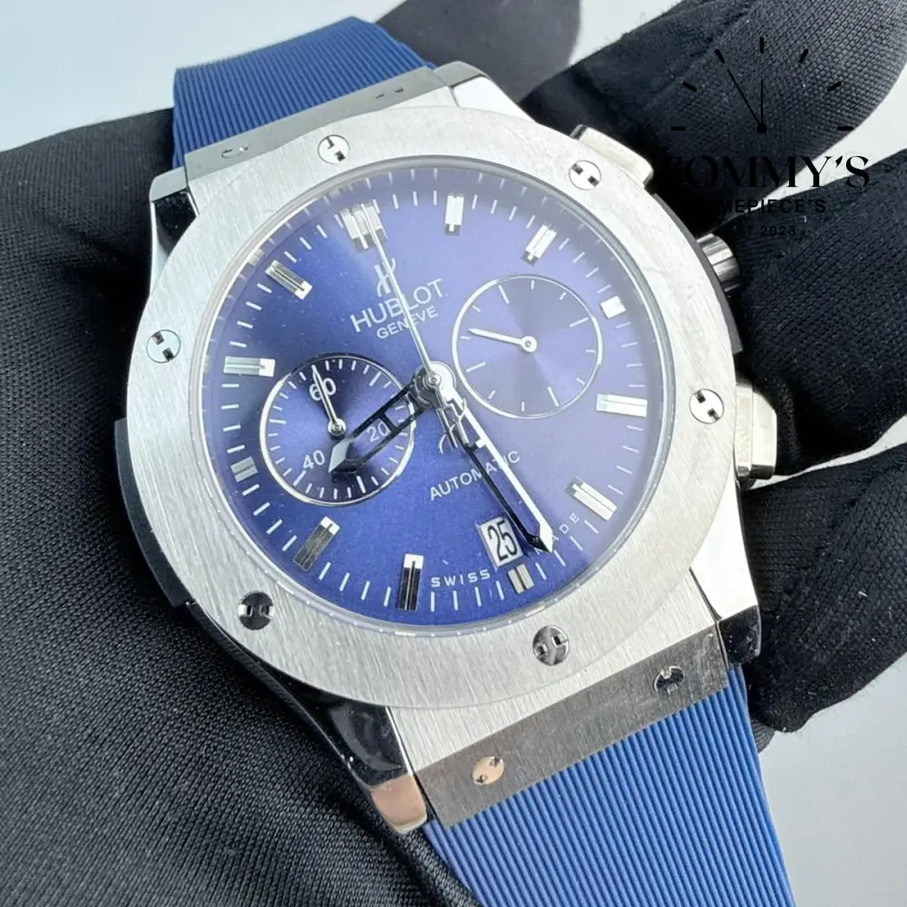 AAA+ Classic Fusion Chronograph Titanium Blue, 42mm Blue Sunray-Rubber Strap (Grey Bezel) - Image 2
