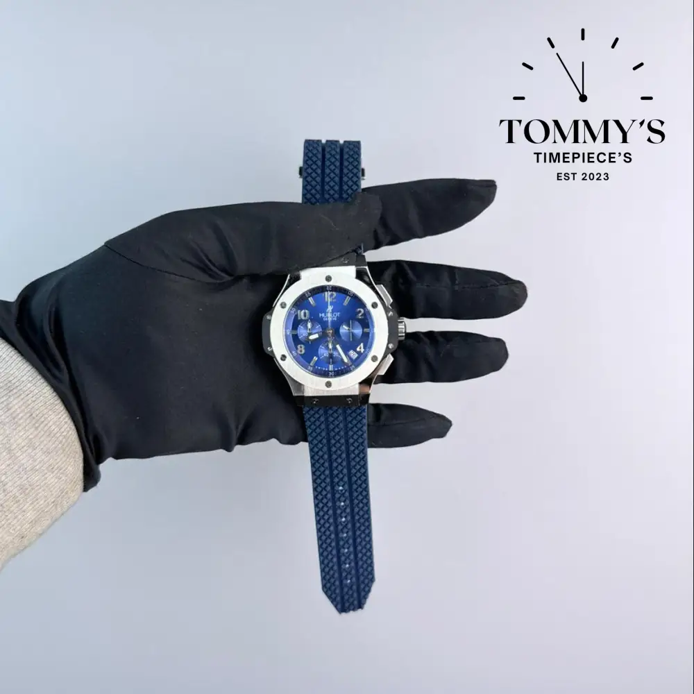 AAA+ Classic Fusion Chronograph Titanium Blue, 42mm Blue Sunray-Rubber Strap (Grey Bezel) - Image 3