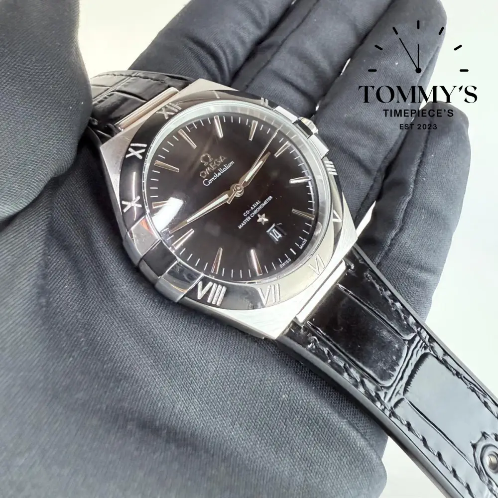 AAA+ Constellation Co-Axial Master Chronometer, 41mm Black Sun-Brushed Dial-Leather Strap (Black Ceramic Bezel) - Image 2