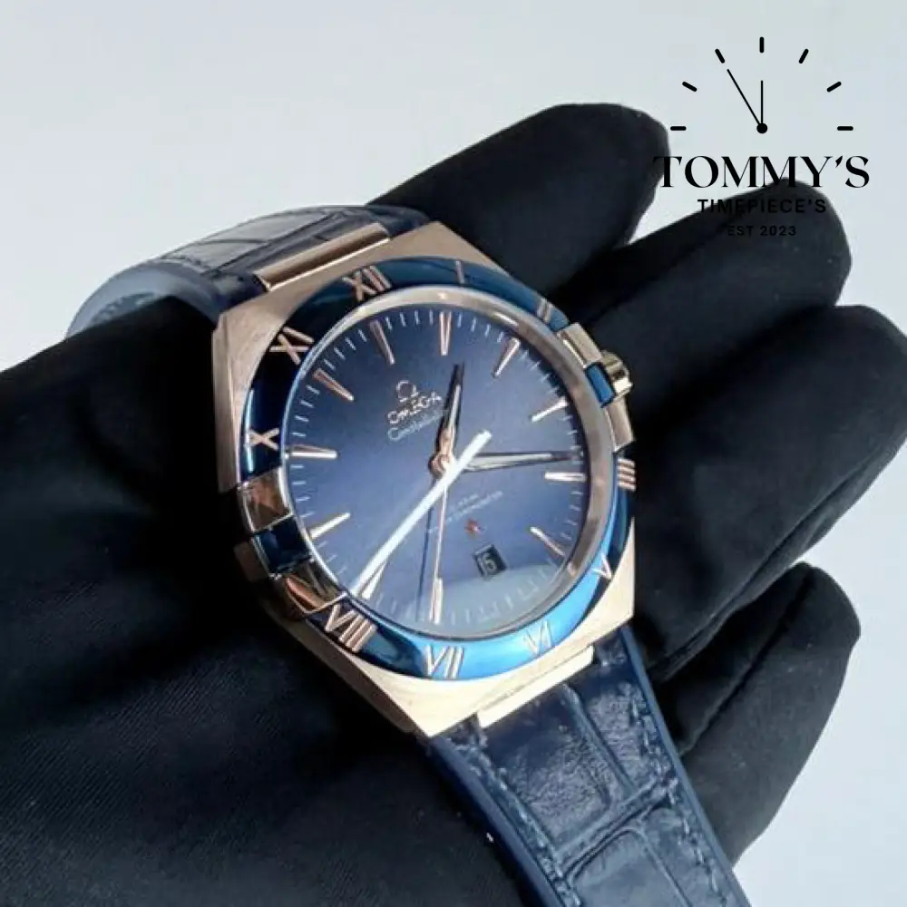 AAA+ Constellation Co-Axial Master Chronometer, 41mm Blue Dial- Leather Strap (Rose Gold Case & Blue Bezel) - Image 2