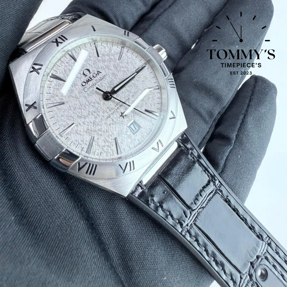 AAA+ Constellation Co-Axial Master Chronometer, 41mm Silk-Embossed Rhodium-Grey Dial-Leather Strap (Silver Bezel) - Image 2