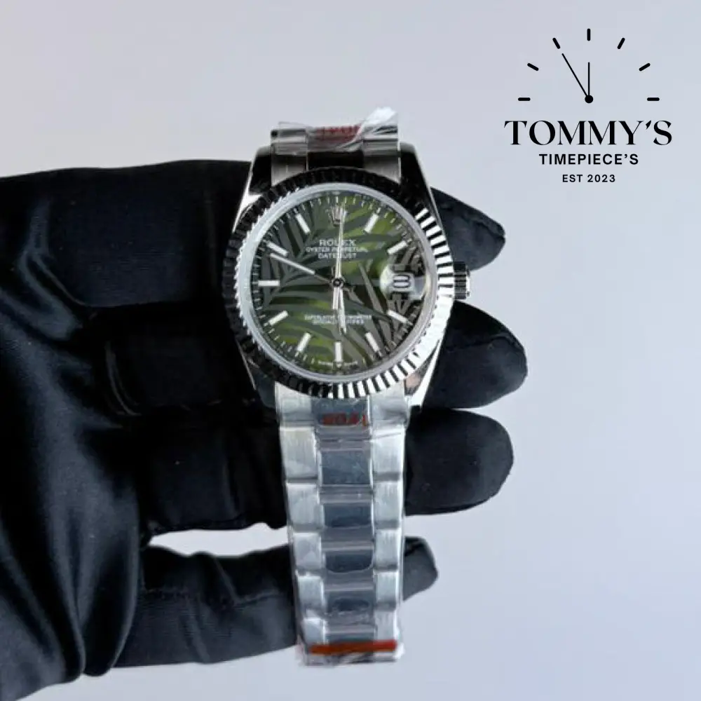 AAA+ Datejust (126234), 36mm Green Palm Motif Dial-Oyster Bracelet (Fluted Bezel)