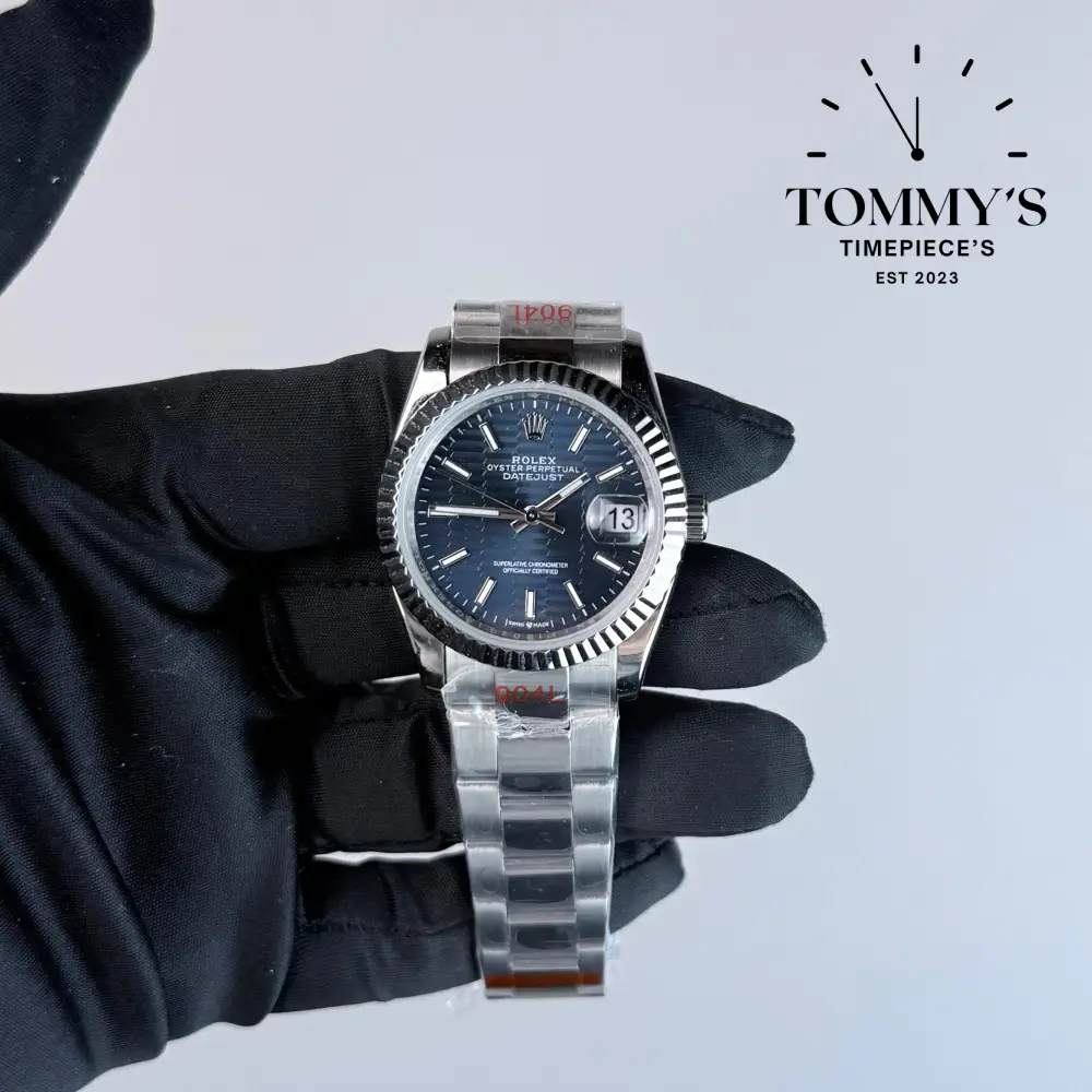 AAA+ Datejust (126234), 36mm Blue Motif Dial-Oyster Bracelet (Fluted Bezel)