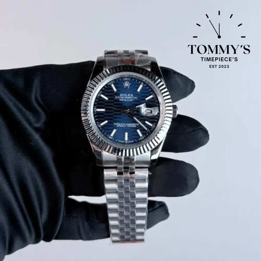 AAA+ Datejust (126331), 41mm Blue Motif Dial-Jubilee Bracelet (Fluted Bezel)
