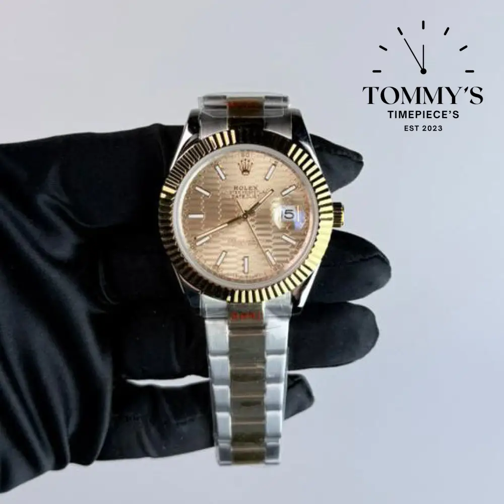 AAA+ Datejust (126333-0021), 41mm Champagne Motif Dial-Oyster Bracelet (Fluted Bezel)