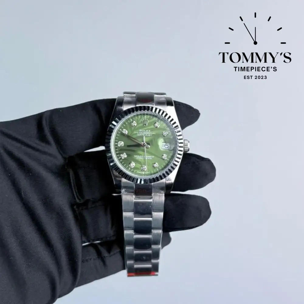 AAA+ Datejust, (126234) 36mm Green Palm Motif Dial-Oyster Bracelet (Fluted Bezel)