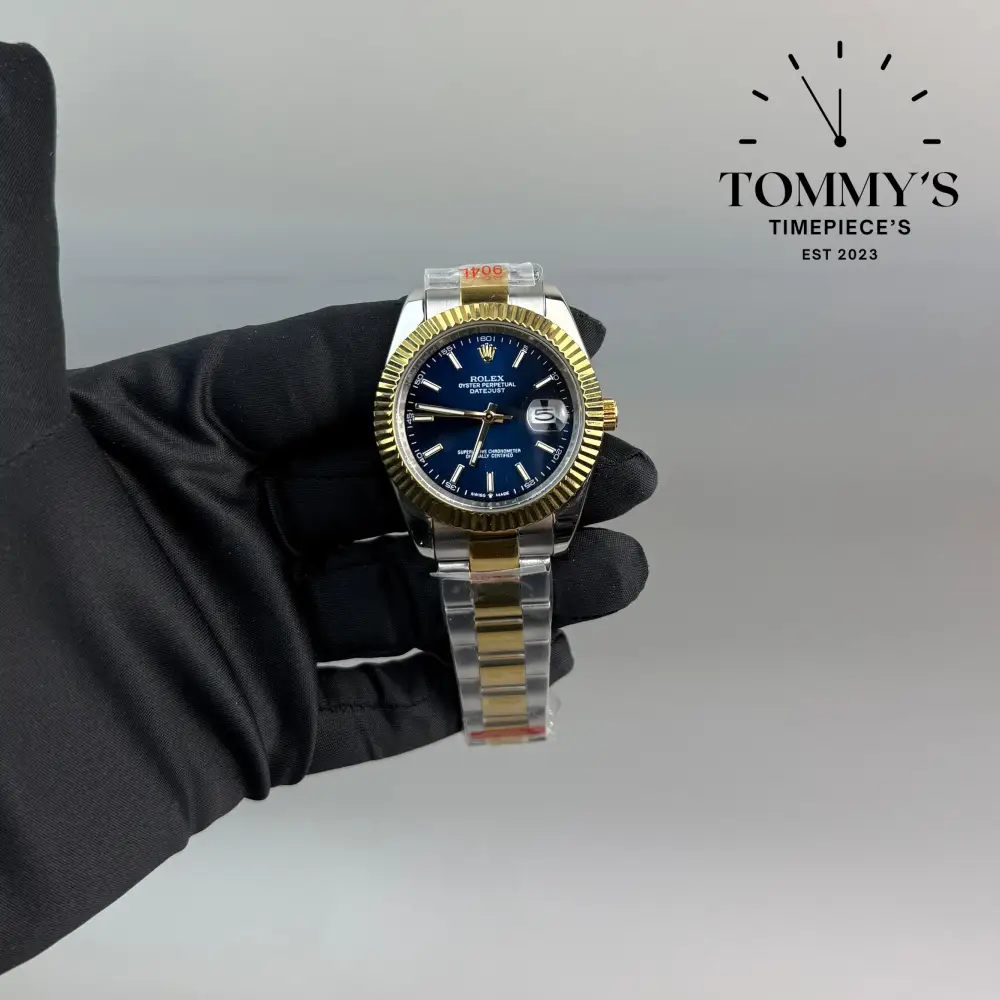 AAA+ Datejust, (126303) 41mm Blue Motif Dial-Oyster Bracelet Bimetal Gold (Fluted Yellow Gold Bezel two-tone)