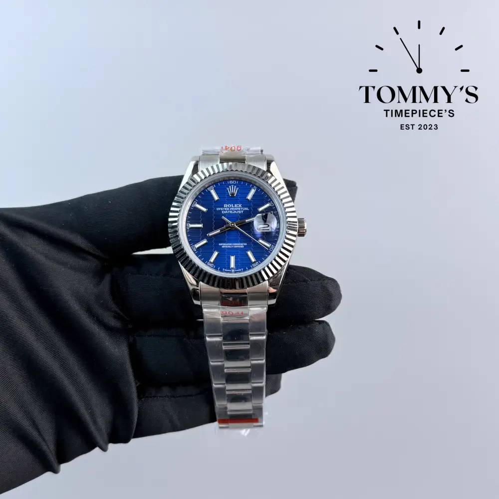 AAA+ Datejust, (126334) 41mm Bright Blue Motif Dial-Oyster Bracelet (Fluted White Gold Bezel)