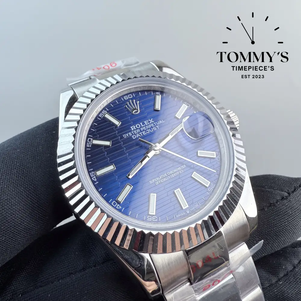 AAA+ Datejust, (126334) 41mm Bright Blue Motif Dial-Oyster Bracelet (Fluted White Gold Bezel) - Image 2