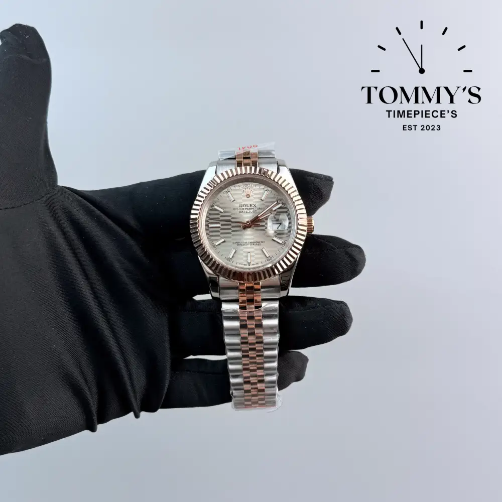 AAA+ Datejust, (M126331) 41mm Silver Motif Dial-Jubilee Bracelet Bimetal Rose Gold (Fluted Bezel)