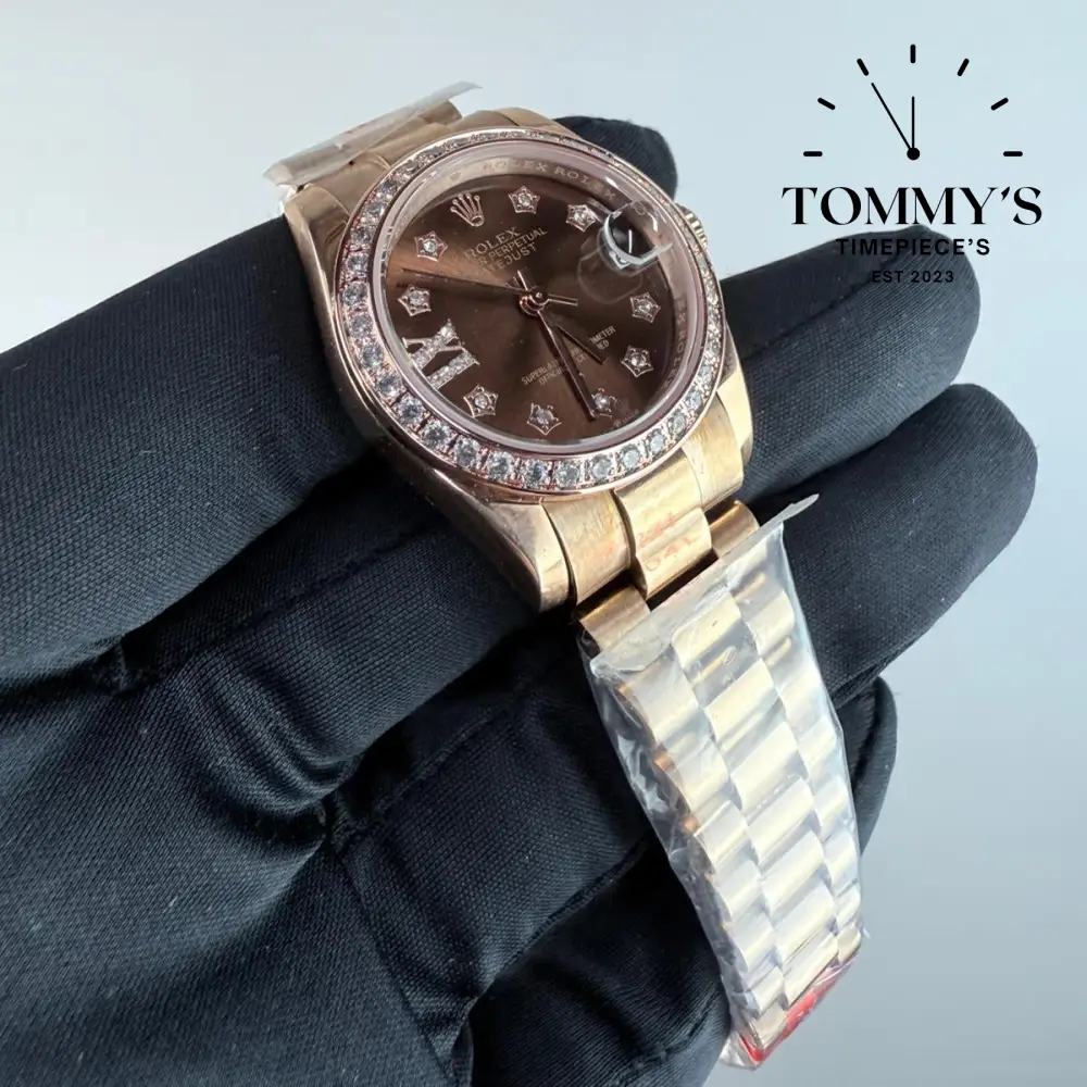 AAA+ Lady Datejust Everose Gold (279135RBR), 28mm Chocolate Dial-Presidential Bracelet (Factory-Set Diamond Bezel) - Image 2