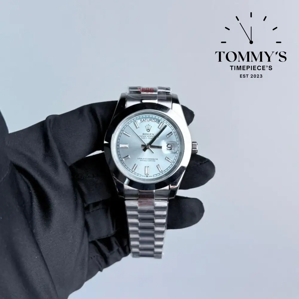 AAA+ Day Date, (228206) 40mm Ice Blue Dial-Presidential Bracelet (Smooth Bezel)