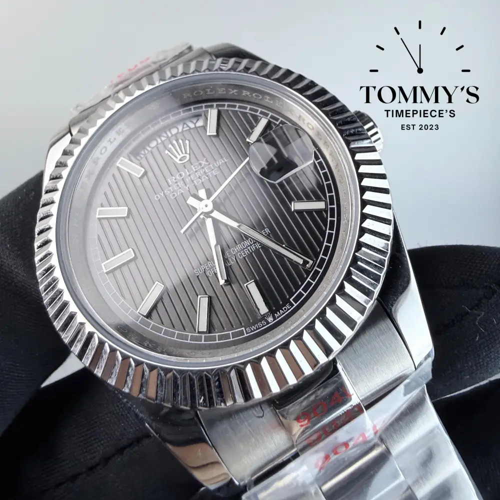 AAA+ Day Date, (228239-0002) 40mm Dark Rhodium Stripe Motif Dial-Presidential Bracelet (Fluted Bezel) - Image 2