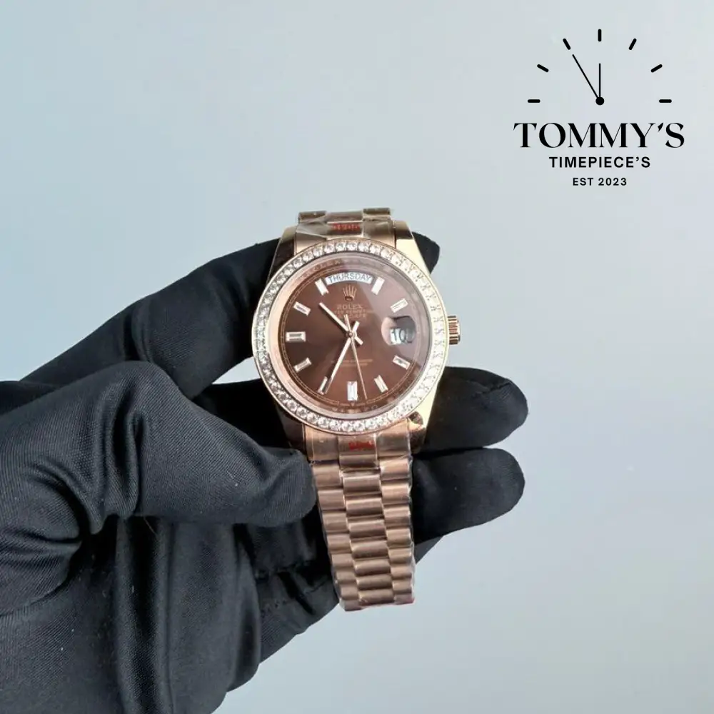 AAA+ Day Date, (228345RBR) 40mm Chocolate Dial-Presidential Bracelet (Diamond Bezel)