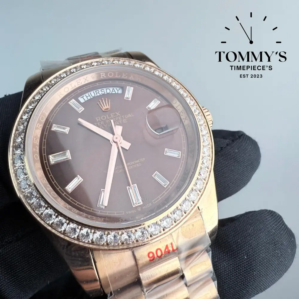 AAA+ Day Date, (228345RBR) 40mm Chocolate Dial-Presidential Bracelet (Diamond Bezel) - Image 2