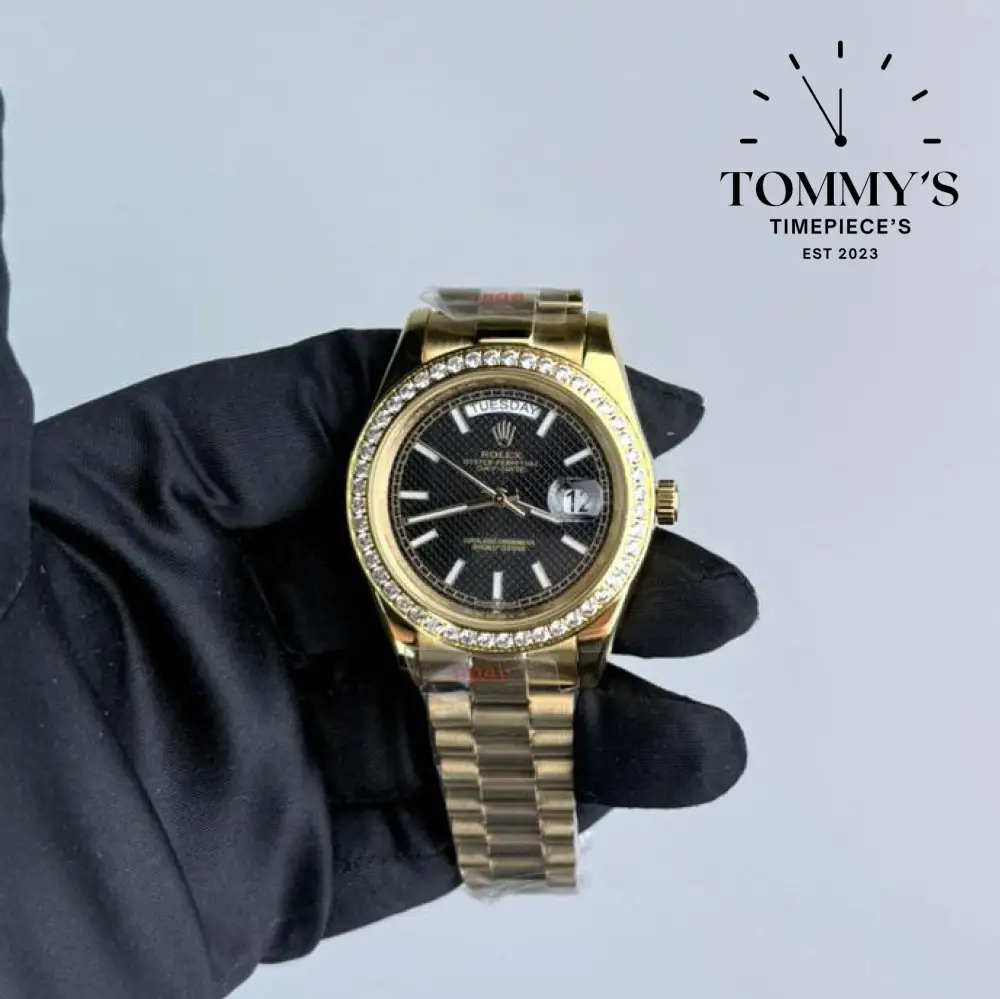 AAA+ Day Date, (228348RBR) 40mm Black Dial-Presidential Bracelet (Diamond Bezel)