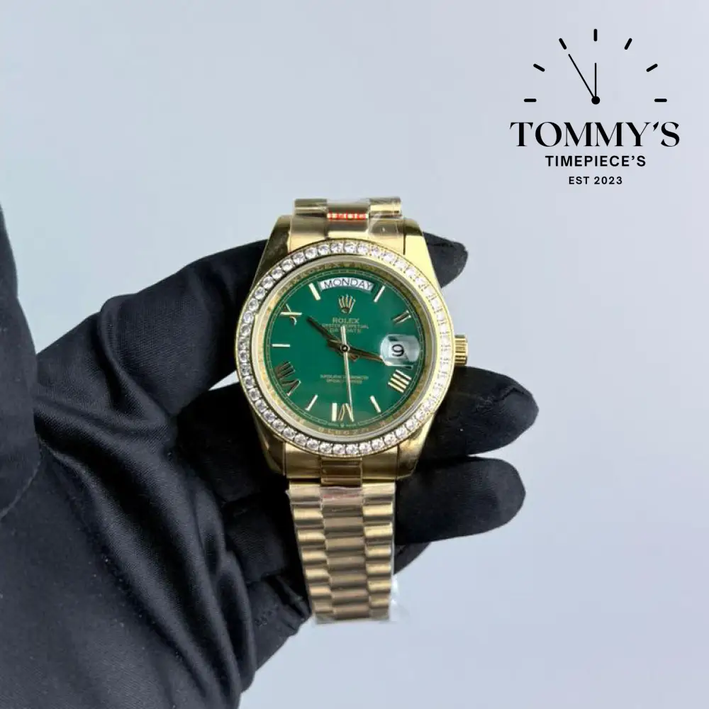 AAA+ Day Date, (228348RBR) 40mm Green Dial-Presidential Bracelet (Diamond Bezel)