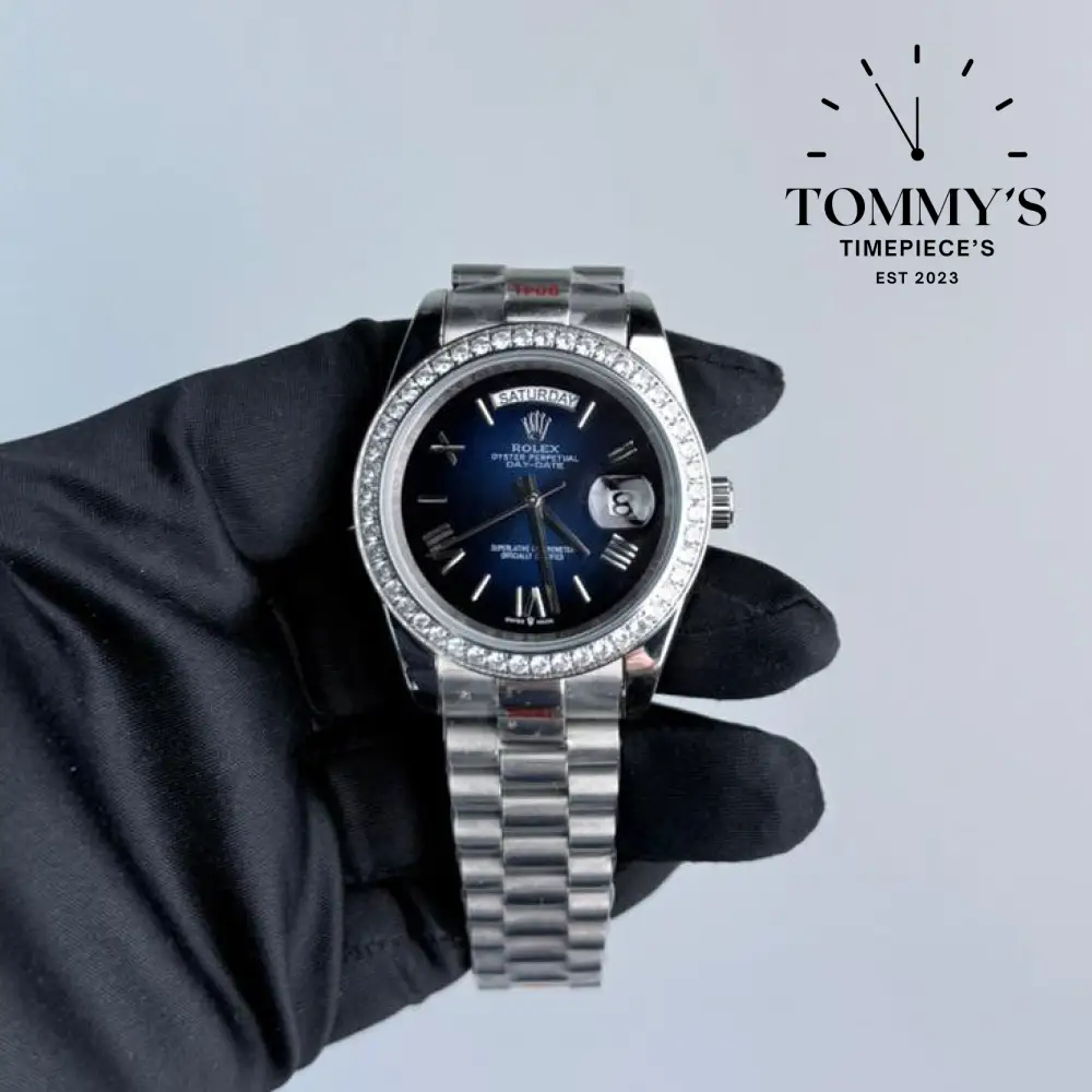AAA+ Day Date, (228349RBR ) 40mm Blue Dial-Presidential Bracelet (Diamond Bezel)