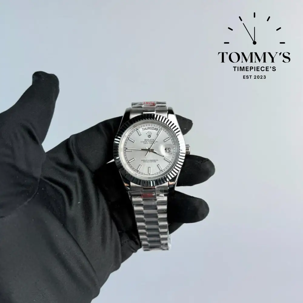 AAA+ Day Date, (M128239-0005) 40mm White Dial-Presidential Bracelet (Fluted Bezel)