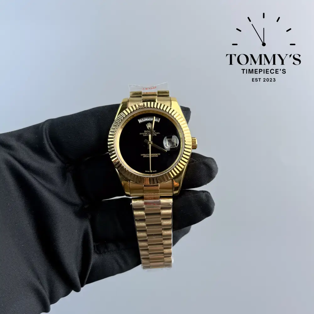 AAA+ Day Date, (18038) 40mm Black Dial-Presidential Bracelet (Fluted Bezel)