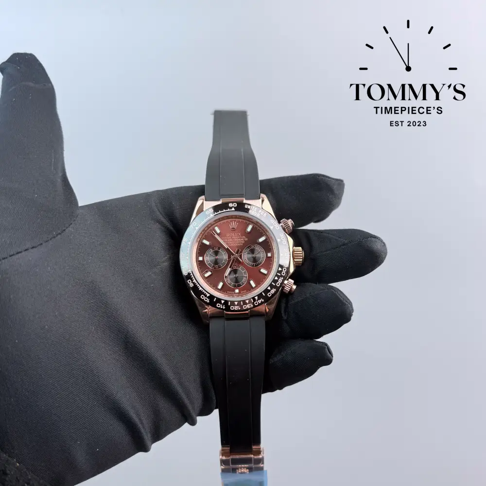 AAA+ Daytona, (116515LN) 40mm Chocolate Dial-Rubber Strap (Black Monobloc Ceramic Bezel)