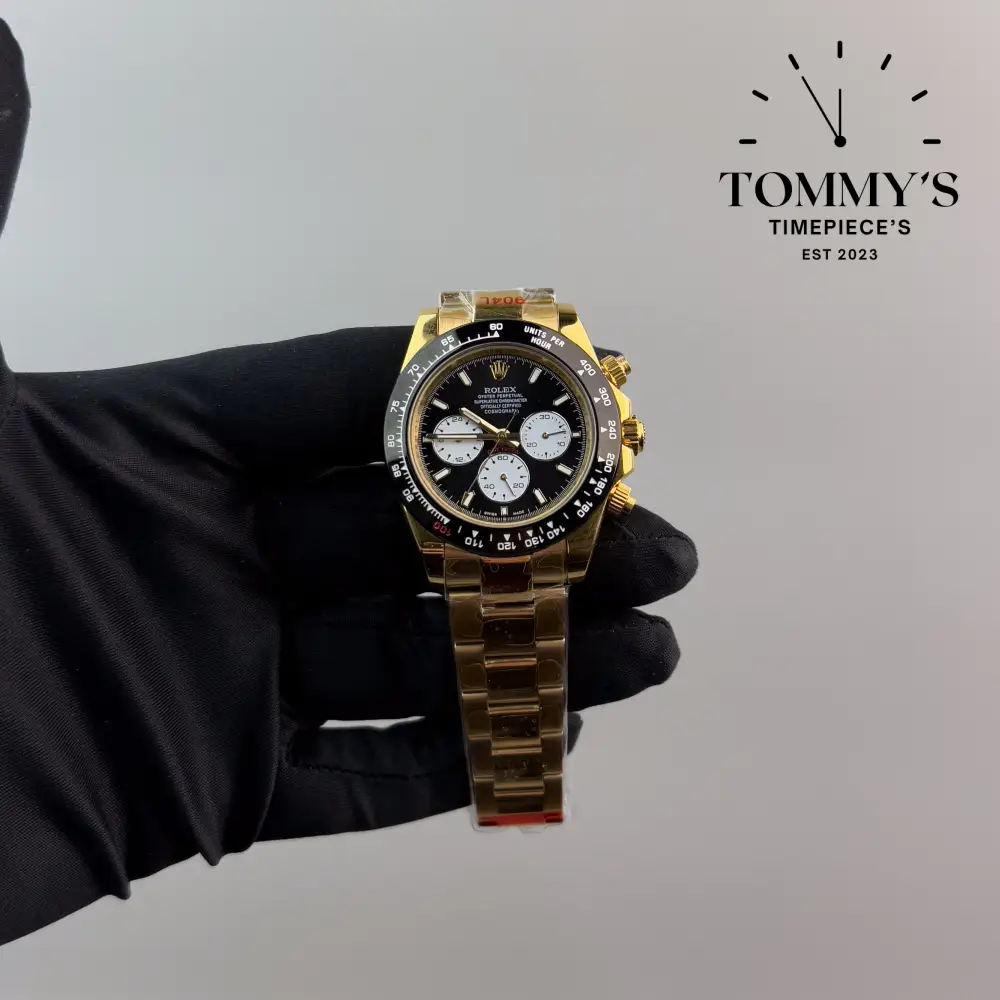 AAA+ Daytona (Full Gold), (126528LN) 40mm Black Dial-Oyster Bracelet (Black Bezel)