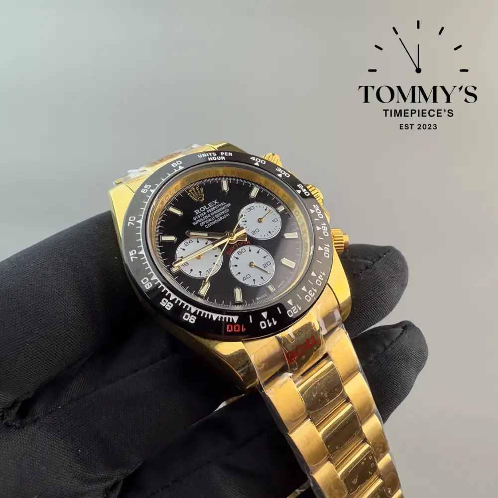 AAA+ Daytona (Full Gold), (126528LN) 40mm Black Dial-Oyster Bracelet (Black Bezel) - Image 2