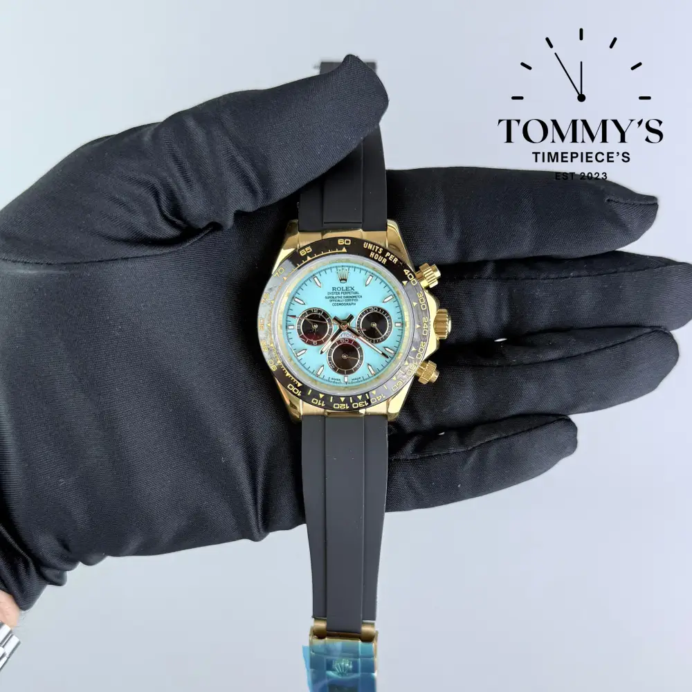 AAA+ Daytona, (126518LN) 40mm Tiffany Dial-Rubber Strap (Ceramic Bezel)