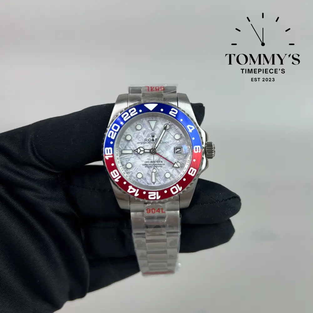 AAA+ GMT Master 2 Meteorite Pepsi, (126719BLRO) 40mm White Dial-Oyster Bracelet (Blue Red Bezel)