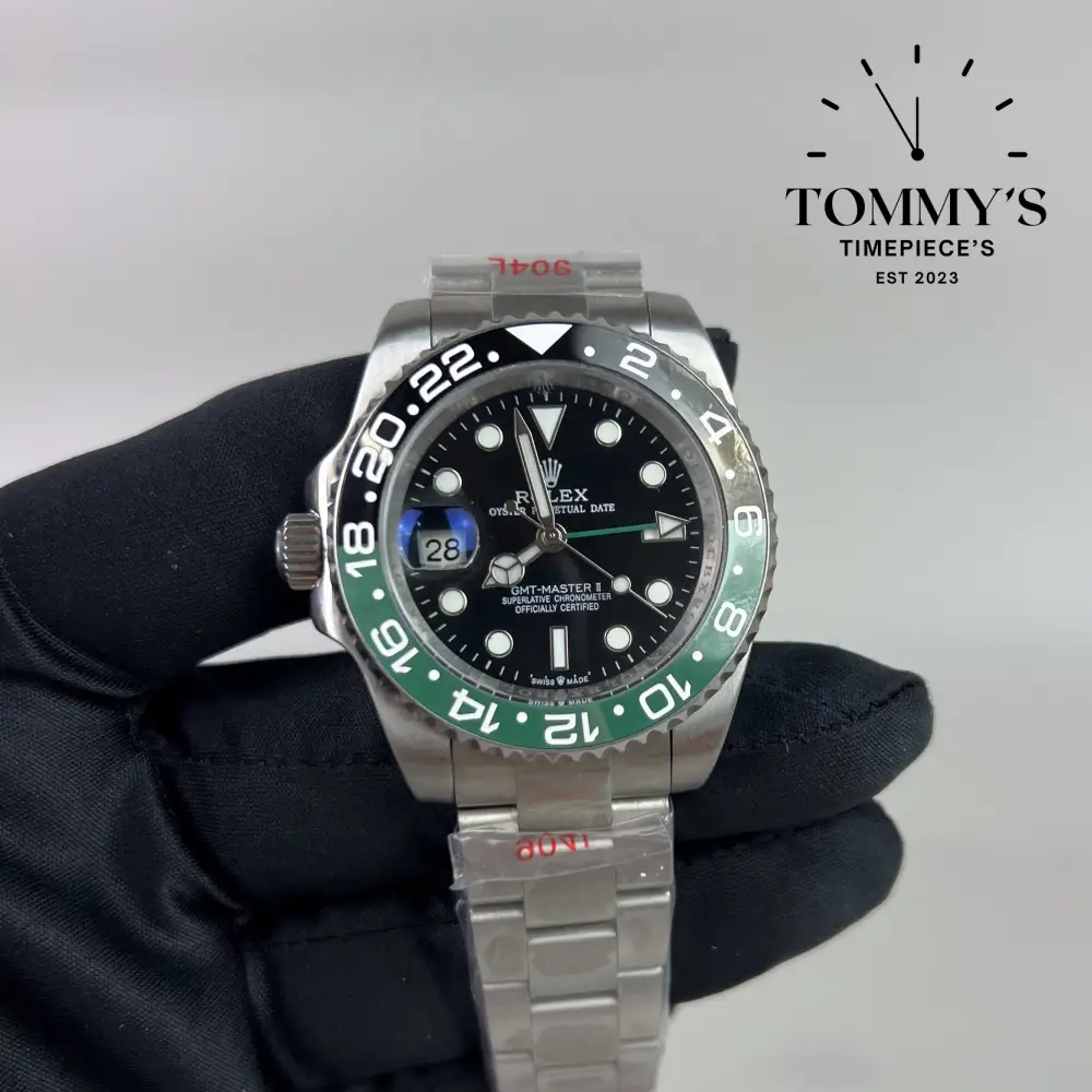 AAA+ GMT Master 2 Sprite (left handed), (126720VTNR) 40mm Black Dial-Oyster Bracelet (Green Bezel)