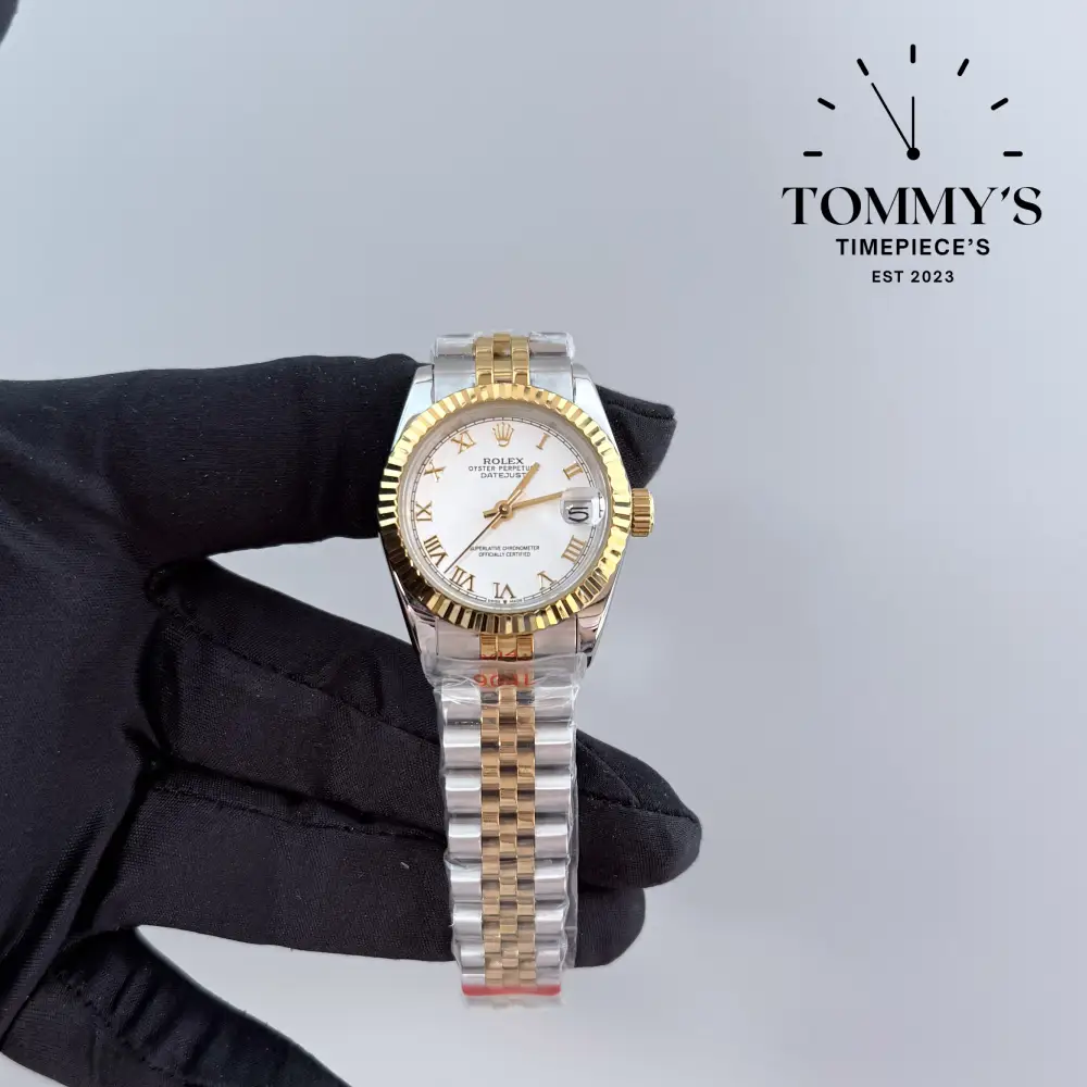 AAA+ Ladies Datejust (Bimetal Gold), (69173) 28mm White Dial-Jubilee Bracelet (Fluted Bezel)