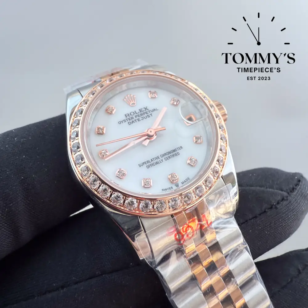 AAA+ Ladies Datejust (Bimetal Rose Gold), (178271 ) 28mm White Dial-Jubilee Bracelet (Diamond Bezel) - Image 2