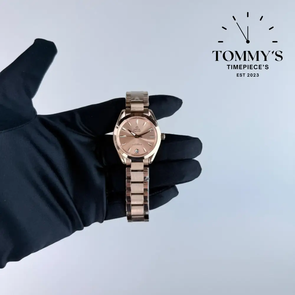 AAA+ Ladies Seamaster Aqua Terra Shades Co-Axial Master Chronometer, 34mm Rose Dial-Stainless Steel Bracelet (Gold Bezel)